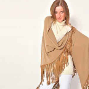 cod. 13/18 – color Camel – Gipsy cashmere shawl with leather fringes