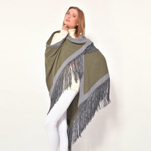 cod. 13/54 – color Borneo - Gipsy cashmere bi color rimmed shawl with leather fringes