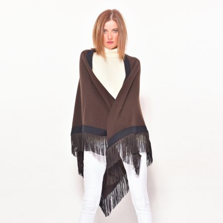 cod. 13/54 – color Caffè – Gipsy rimmed cashmere shawl with leather fringes