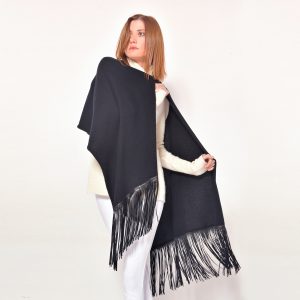 cod. 20/28 – color Black - Cashmere scarf with leather fringes on both sides