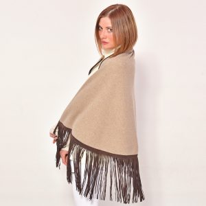cod. 20/29 - color Dune/Arpa - Gipsy cashmere double ‘moon’ scarf with leather fringes